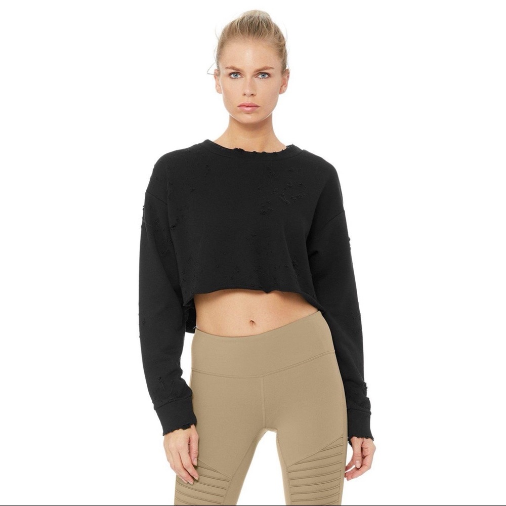 Alo Yoga Fierce Distressed Cropped Pullover
